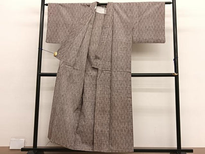平和屋着物▽上質な紬　単衣　よろけ縞　正絹　逸品　BAAX2616hv