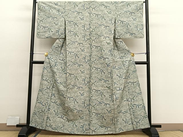 平和屋着物▽上質な紬　単衣　舞花文　正絹　逸品　BAAX2617hv