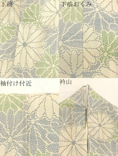 平和屋着物▽上質なお召　単衣　花づくし　正絹　逸品　BAAX2618hv