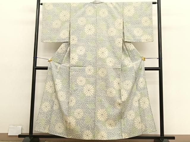 平和屋着物▽上質なお召　単衣　花づくし　正絹　逸品　BAAX2618hv