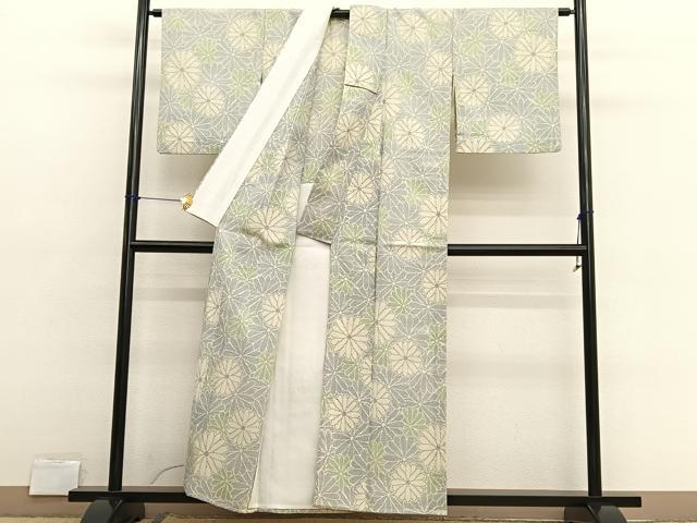 平和屋着物▽上質なお召　単衣　花づくし　正絹　逸品　BAAX2618hv