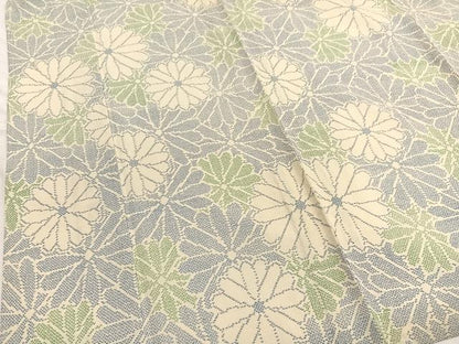 平和屋着物▽上質なお召　単衣　花づくし　正絹　逸品　BAAX2618hv