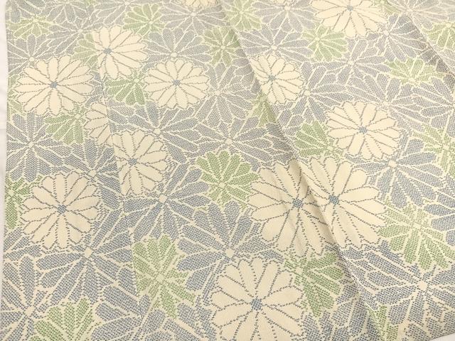 平和屋着物▽上質なお召　単衣　花づくし　正絹　逸品　BAAX2618hv
