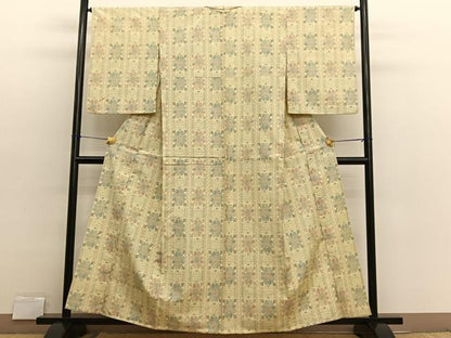 平和屋着物▽上質な紬　単衣　花間道　正絹　逸品　BAAX2620hv