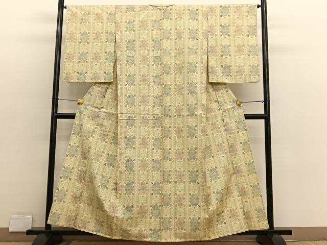 平和屋着物▽上質な紬　単衣　花間道　正絹　逸品　BAAX2620hv