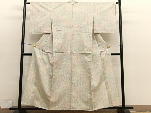 平和屋着物▽上質な紬　単衣　立涌亀甲文　正絹　逸品　BAAX2624hv