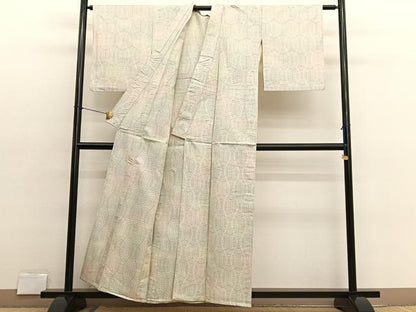 平和屋着物▽上質な紬　単衣　立涌亀甲文　正絹　逸品　BAAX2624hv