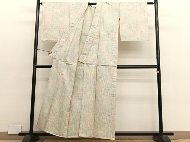 平和屋着物▽上質な紬　単衣　立涌亀甲文　正絹　逸品　BAAX2624hv
