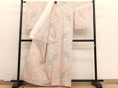 平和屋着物▽上質な紬 　単衣　 草花文　正絹　逸品　未使用　BAAX2627hv