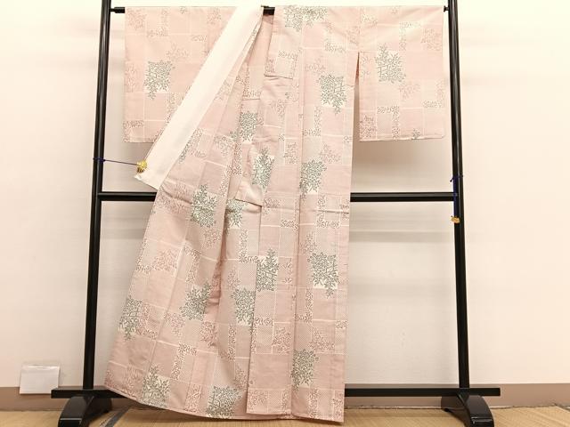 平和屋着物▽上質な紬 　単衣　 草花文　正絹　逸品　未使用　BAAX2627hv