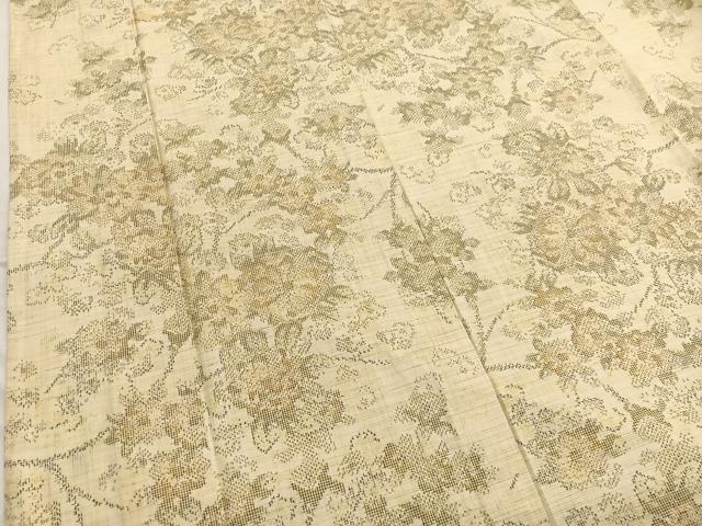平和屋着物▽上質な紬　単衣　枝花文　正絹　逸品　BAAX2629hv