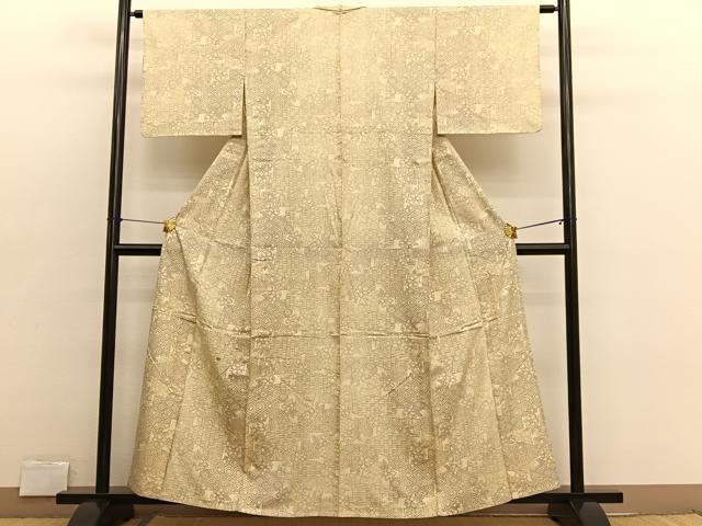 平和屋着物▽上質な小紋　単衣　紬地　有職花文　正絹　逸品　BAAX2630hv
