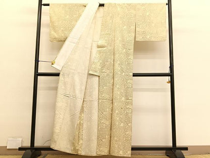 平和屋着物▽上質な小紋　単衣　紬地　有職花文　正絹　逸品　BAAX2630hv