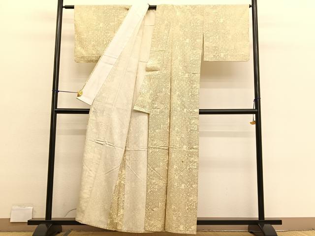 平和屋着物▽上質な小紋　単衣　紬地　有職花文　正絹　逸品　BAAX2630hv