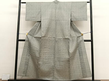 平和屋着物▽上質な小紋　単衣　紬地　草葉文　正絹　逸品　BAAX2631hv