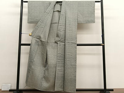 平和屋着物▽上質な小紋　単衣　紬地　草葉文　正絹　逸品　BAAX2631hv