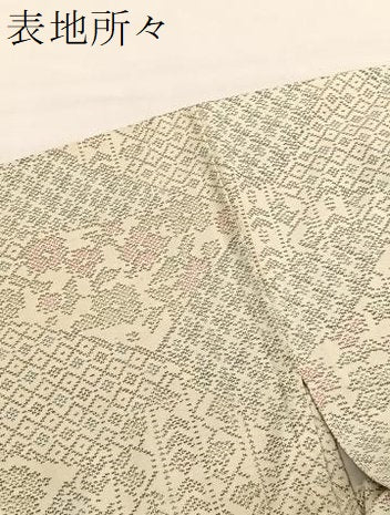 平和屋着物▽上質な紬　単衣　切嵌花文　正絹　逸品　BAAX2632hv