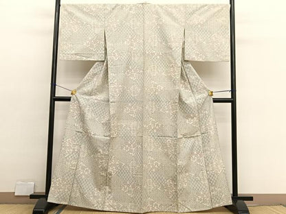 平和屋着物▽上質な紬　単衣　切嵌花文　正絹　逸品　BAAX2632hv