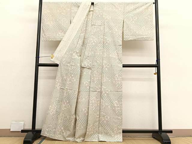 平和屋着物▽上質な紬　単衣　切嵌花文　正絹　逸品　BAAX2632hv