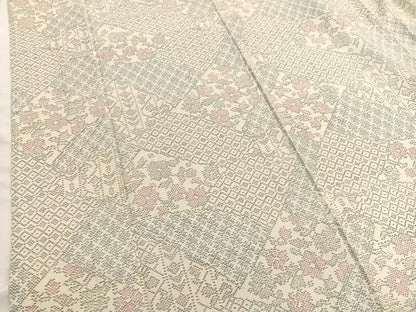 平和屋着物▽上質な紬　単衣　切嵌花文　正絹　逸品　BAAX2632hv