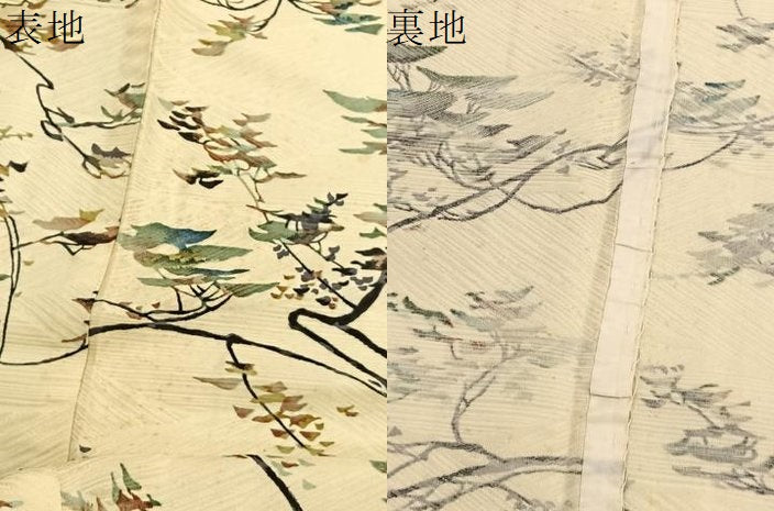 平和屋着物▽上質な小紋　単衣　枝葉風景文　正絹　逸品　BAAX2637hv