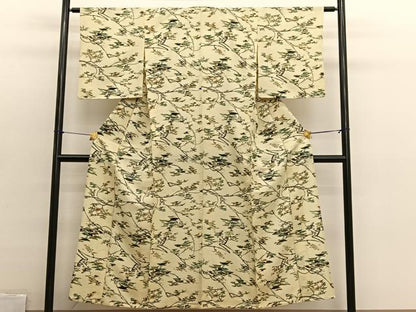 平和屋着物▽上質な小紋　単衣　枝葉風景文　正絹　逸品　BAAX2637hv