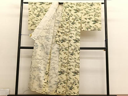 平和屋着物▽上質な小紋　単衣　枝葉風景文　正絹　逸品　BAAX2637hv