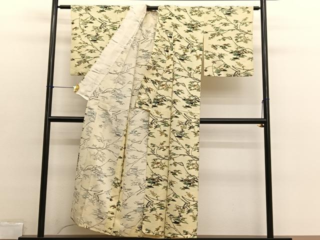 平和屋着物▽上質な小紋　単衣　枝葉風景文　正絹　逸品　BAAX2637hv