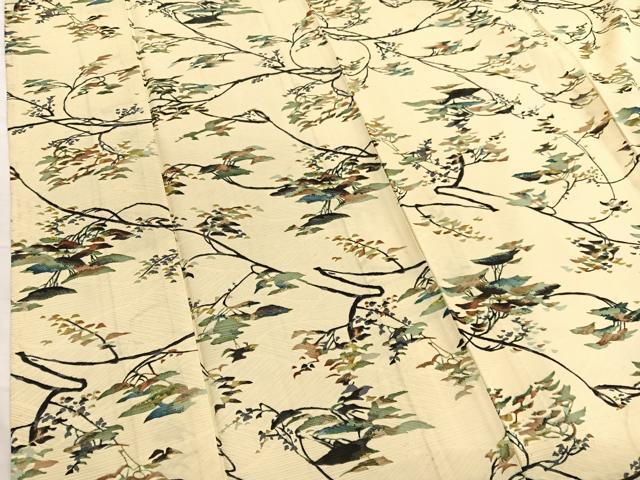 平和屋着物▽上質な小紋　単衣　枝葉風景文　正絹　逸品　BAAX2637hv