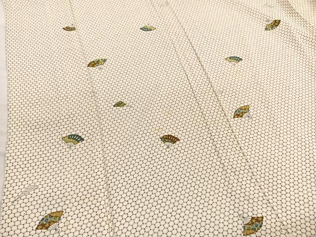 平和屋着物▽上質な小紋　単衣　扇面文　正絹　逸品　BAAX2639hv