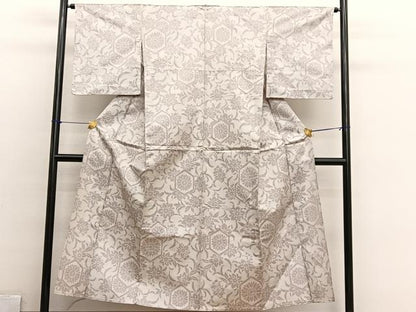 平和屋着物▽上質な紬　単衣　100亀甲　亀甲花文　正絹　逸品　BAAX2640hv