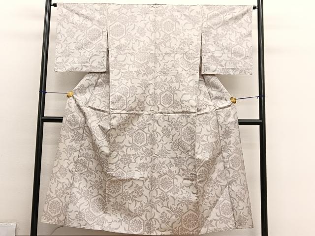平和屋着物▽上質な紬　単衣　100亀甲　亀甲花文　正絹　逸品　BAAX2640hv