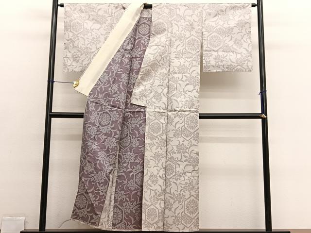 平和屋着物▽上質な紬　単衣　100亀甲　亀甲花文　正絹　逸品　BAAX2640hv