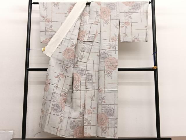 平和屋着物▽上質な紬　単衣　椿　正絹　逸品　BAAX2641hv