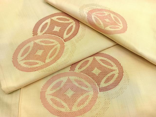 平和屋着物▽上質な紬　単衣　七宝文　正絹　逸品　BAAX2642hv