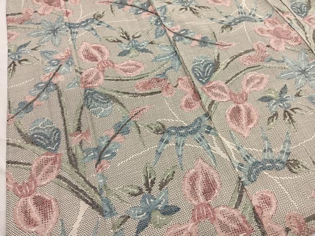 平和屋着物▽上質な紬　単衣　花唐草文　正絹　逸品　BAAX2643hv