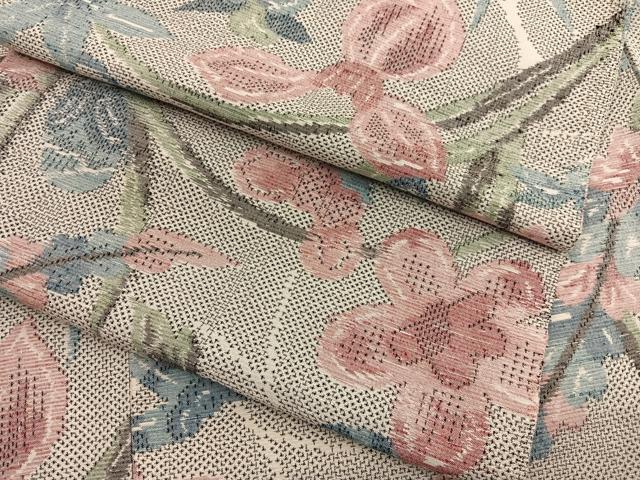 平和屋着物▽上質な紬　単衣　花唐草文　正絹　逸品　BAAX2643hv
