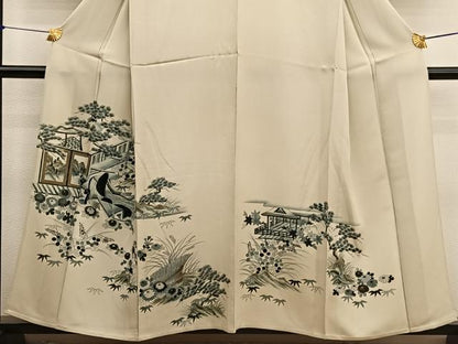 平和屋着物▽豪華色留袖　単衣　刺繍　人物風景文　金彩　正絹　逸品　BAAX2644hv