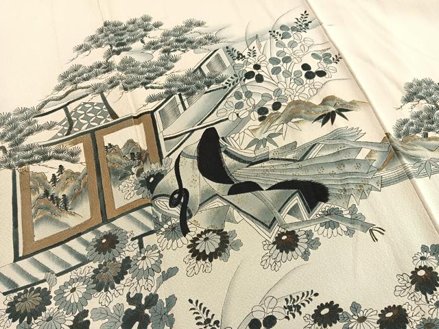 平和屋着物▽豪華色留袖　単衣　刺繍　人物風景文　金彩　正絹　逸品　BAAX2644hv