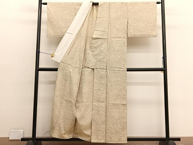 平和屋着物▽上質な紬　単衣　重山風景文　正絹　逸品　BAAX2646hv