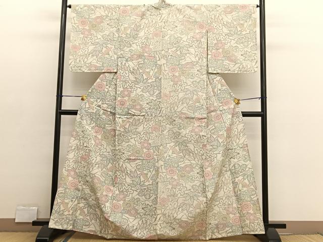 平和屋着物▽上質な紬 　単衣　松竹梅　正絹　逸品　未使用　BAAX2647hv