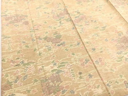 平和屋着物▽上質な紬　単衣　流水花文　正絹　逸品　BAAX2648hv