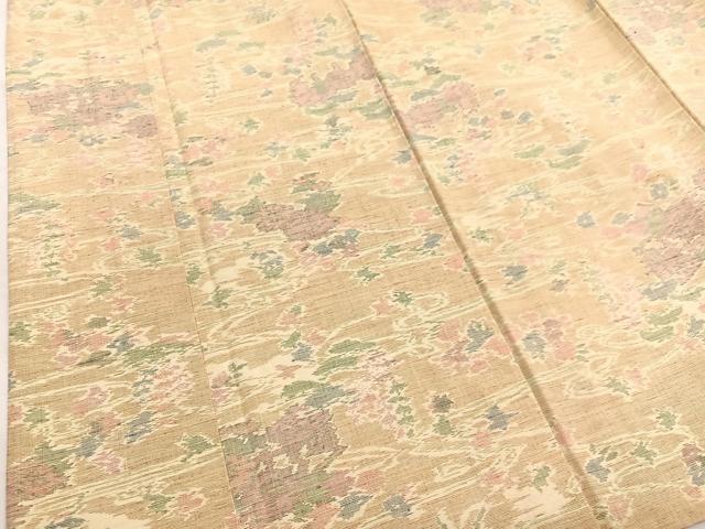 平和屋着物▽上質な紬　単衣　流水花文　正絹　逸品　BAAX2648hv