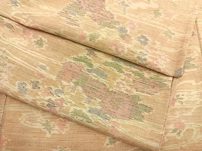 平和屋着物▽上質な紬　単衣　流水花文　正絹　逸品　BAAX2648hv