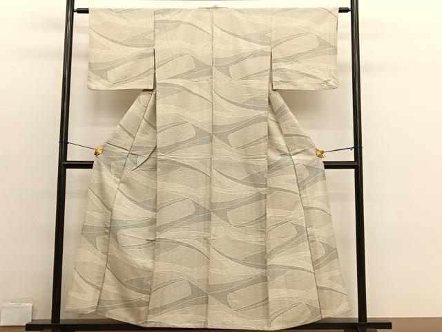 平和屋着物▽上質な小紋　単衣　幾何学文様　正絹　逸品　BAAX2649hv