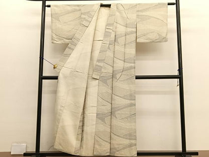平和屋着物▽上質な小紋　単衣　幾何学文様　正絹　逸品　BAAX2649hv