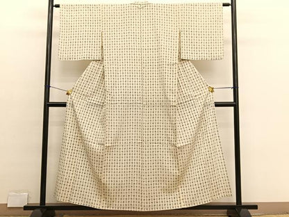 平和屋着物▽上質な紬　単衣　菱文様　正絹　逸品　BAAX2650hv