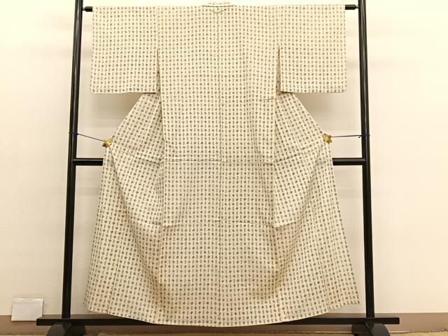 平和屋着物▽上質な紬　単衣　菱文様　正絹　逸品　BAAX2650hv