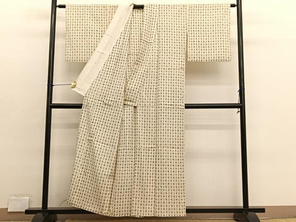 平和屋着物▽上質な紬　単衣　菱文様　正絹　逸品　BAAX2650hv
