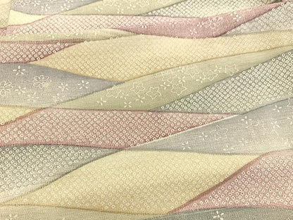 平和屋着物▽上質な小紋　単衣　重山花文　お召縮緬　反端付き　正絹　逸品　BAAX2651hv